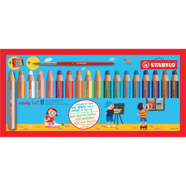 Crayons STABILO - 18 woody 3in1 + 1 taille crayon + 1 pinceau