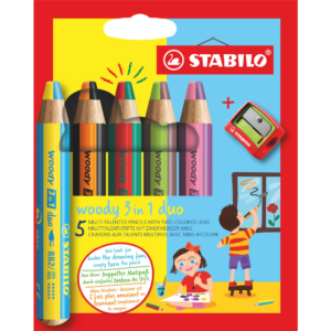 Crayons STABILO - 5 woody 3in1 duo + 1 taille crayon