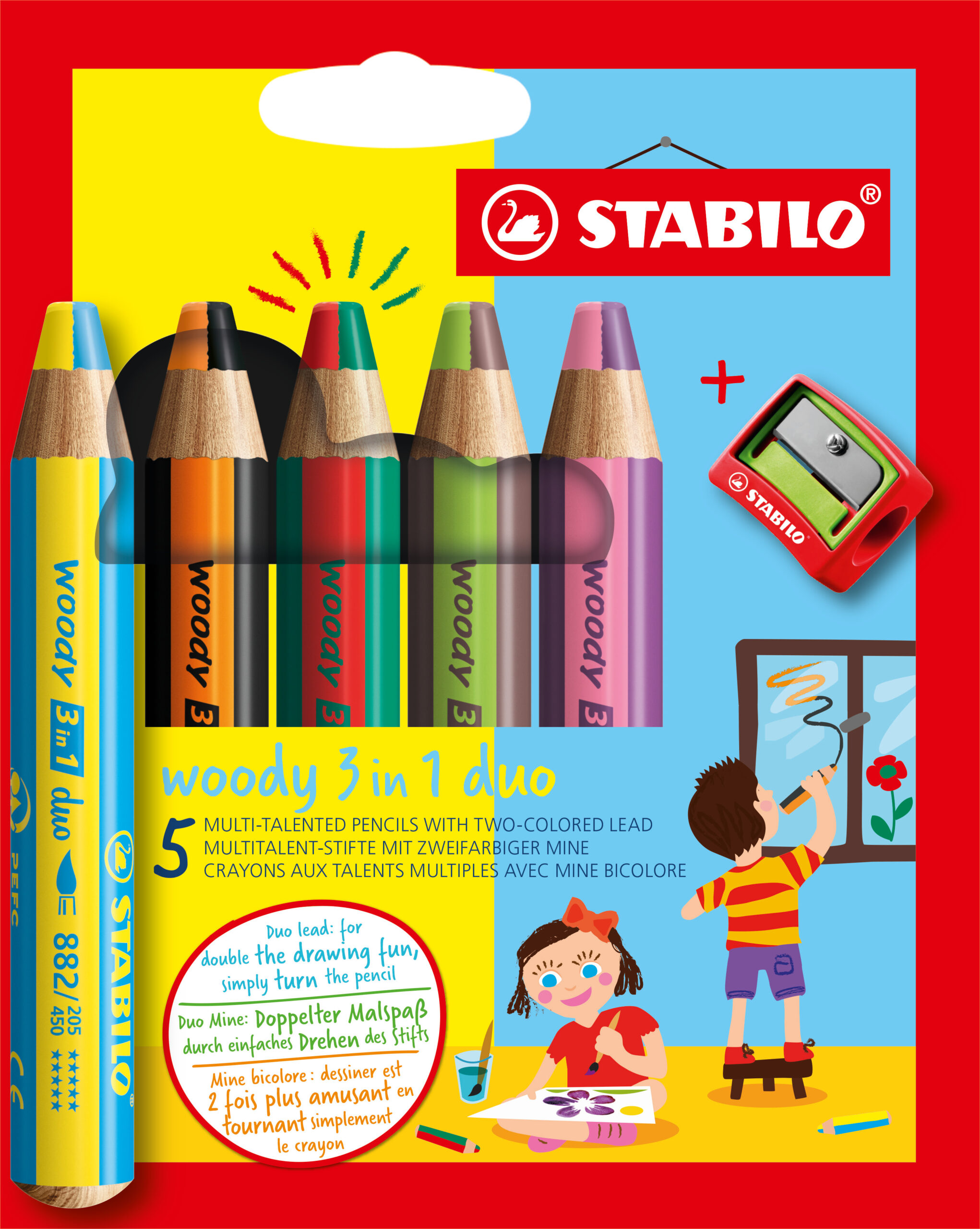 Crayons STABILO - 5 woody 3in1 duo + 1 taille crayon – Image 3