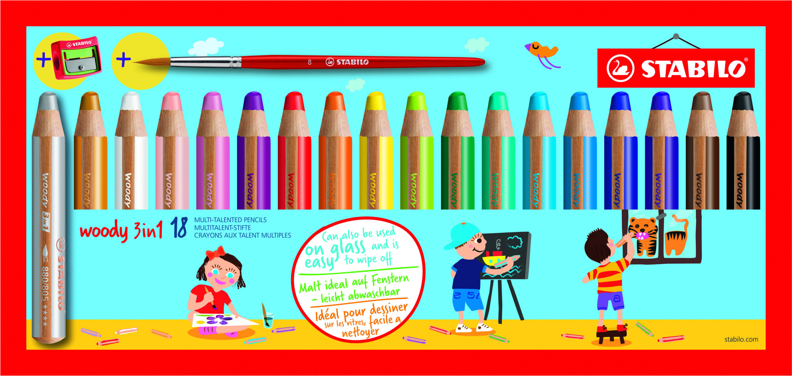 Crayons STABILO - 18 woody 3in1 + 1 taille crayon + 1 pinceau – Image 4