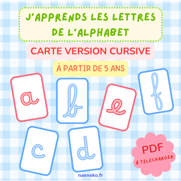 PDF - Cartes Lettres Cursives "Rouge Bleu" 🔠