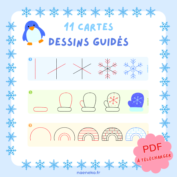 11 Cartes - Dessins Guidés Hiver ❄️☃️